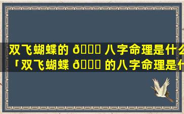 双飞蝴蝶的 🐞 八字命理是什么「双飞蝴蝶 🕊 的八字命理是什么意思」